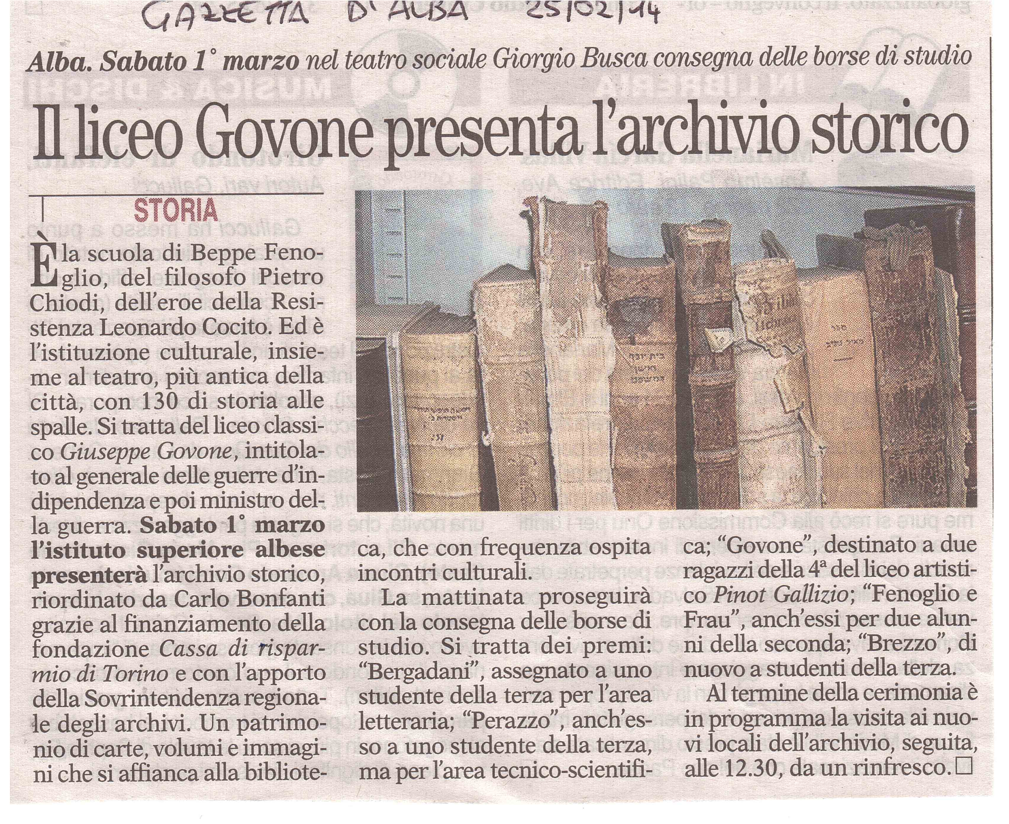 Presentazione archivio storico e consegna borse di studio 2014